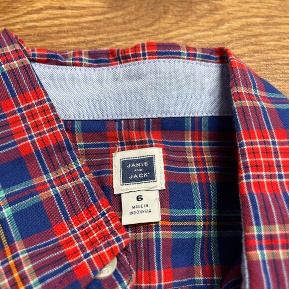 Janie & Jack Boys Red Blue Plaid Long Sleeve Button Up Shirt Size 6 Small - Picture 4 of 5